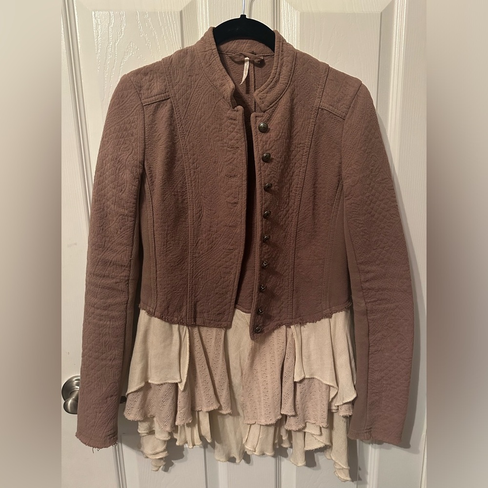 Free People Peplum Victorian Military Jacket - Taupe Mauve Vintage